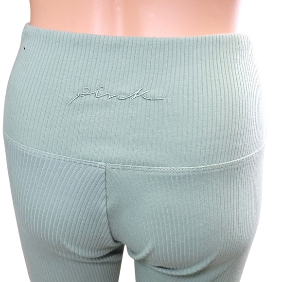 PINK Victoria's Secret Green Rib Knit Yoga Leggings Size S - Picture 3 of 9